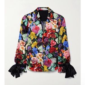 Alice + Olivia Randa Botanical Garden Silk Mix Blouse Sz XS NWT